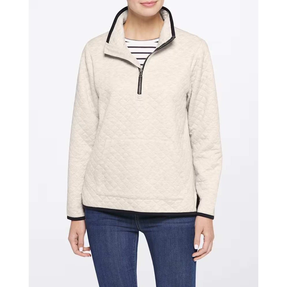 Market & Spruce Lisa Quilted Fleece Half Zip Pullover Beige L NEW Stitch Fix